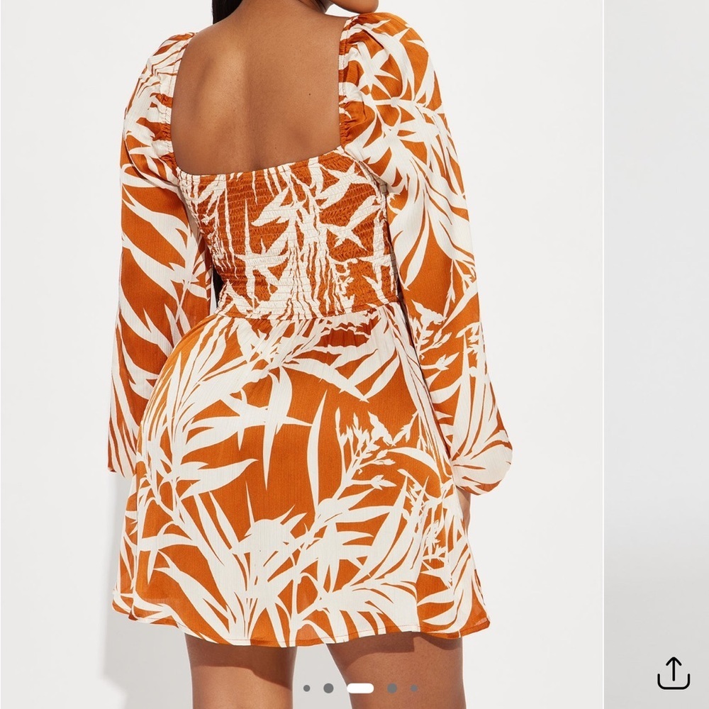 Satin Mini Dress - Rust/Cream - Picture 4 of 5